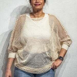 Dotti Cream Open Knit Mesh Vintage Top Sz S